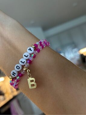 Personalized Beaded Name Bracelet - Custom Letter Charm (made to order)